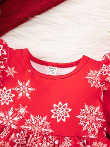 SHEIN Cute Christmas Cartoon Pattern Knitted Long Sleeve Dress For Baby Girl - Red - View 5