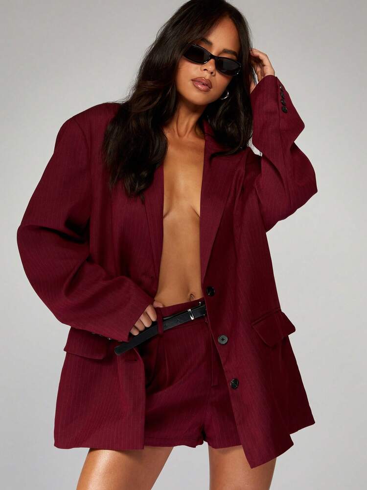 MISSGUIDED Blazer oversize à rayures fines avec short taille haute