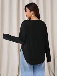 Auralis Plus-Size Women's Casual Top, Autumn Women's T-Shirt, Casual Women's Clothing, Black Top Fall - Black - View 2