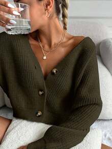 Cardigan lungo a manica lunga, monopetto, a costine, in tinta unita, per donna, casual