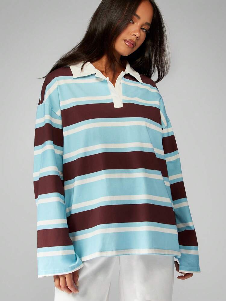 MISSGUIDED Striped Rugby Polo With Contrast Collar And Cuffs