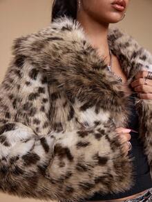 ROMWE Grunge Punk Áo khoác lông giả cắt cúp Y2K họa tiết da báo - Nhiều màu - Xem 6