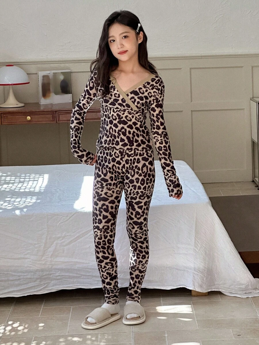 DAZY 青少年女孩休闲家居服睡衣，秋季 - 棕色 - 查看 1