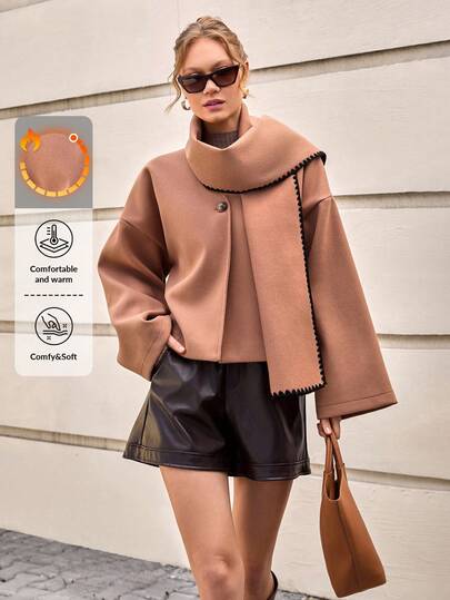 CLARA VERO Écharpe à broderie coquillage, top court en laine