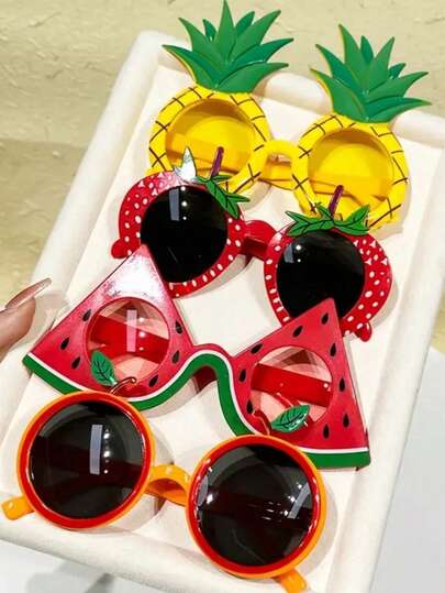 Juego de 4 vasos con diseños tropicales de frutas - Sandía, naranja, fresa y piña vibrantes - Para diversión en la playa, piscina, bar, luau y vacaciones en Hawái