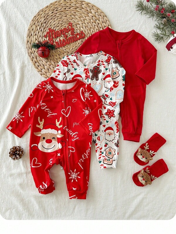 Niedlicher Neugeborenen Baby Mädchen Weihnachts-Strick-Cartoon-Muster Langarm-Romper