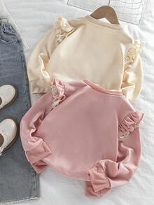 Genkimix Kids 2 件装少女蝴蝶荷叶边修身套头衫，适合秋冬季 - 彩色 - 查看 2