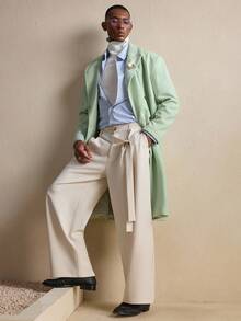 Business Casual AKNOTIC 男士纯色双排扣大衣，圣诞派对宴会商务休闲秋冬长袖大衣，单排扣，男友礼物，节日保暖 - 綠色 - 查看 6