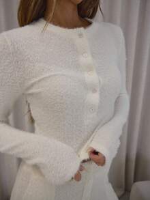 MUSERA Button Down Fluffy Knit Long Sleeve Top Only Cute Classy Sexy Streetwear Fall Autumn Night Out Elegant Holidays Party Spring Summer - White - View 6