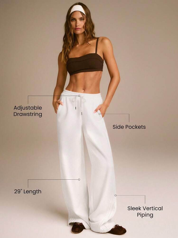 Everyday Fleece Stay Toasty Soft Warm Lightweight Side Piping Pockets Elastic Waist Drawstring Sweatpants Autumn Winter Daily Casual