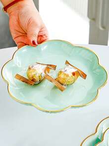 SHEIN 1pc Flower Shaped Gold Rimmed Tray, Multi-Purpose - Mint Green - View 7
