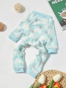 PETSIN 1pc Pet Fleece Jumpsuit, Cat & Dog Universal, Blue Color, Heart Print, Warm - Multicolor - View 1
