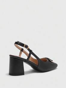 CUCCOO BIZCHIC Giày cao gót mũi vuông màu đen, đế dày, khóa kim loại, thời trang tối giản dành cho nữ, đa năng khi đi nghỉ, đi làm, phong cách cổ điển - màu đen - Xem 8