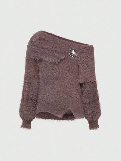 Grunge Punk Pull épais à col asymétrique / col asymétrique avec coupe ample, style vintage américain décontracté