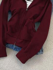 Noixe Women's Solid Color Long Sleeve Zip-Up Casual Hoodie Sweatshirt, Autumn