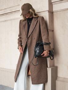 Solivie Women's Plaid Print Double-Breasted Fashionable Wool Coat,In Autumn/Winter,Fall