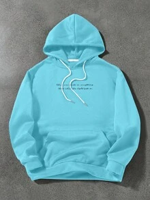 Manfinity LEGND 男式大卫印花长袖抽绳保暖内衬休闲连帽衫，秋冬款 - 淺藍色 - 查看 2