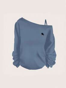 SHEIN Essnce Camiseta de tirantes finos y manga larga con estampado de jinete ecuestre casual, adecuada para la primavera - Neblina azul - Ver 8