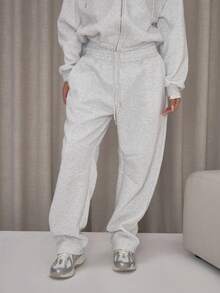 MUSERA Barrell Leg Elasticated Waist Joggers Co-Ord Bottoms Only Classy Cute Sexy Streetwear   Night Out Pants Lounge Sweatpants - Light Grey - View 2