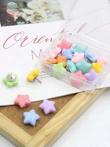 16/32 件多色星形图钉装饰图钉适用于公告板照片墙办公室学校家庭组织 DIY 装饰用品 - 彩色 - 查看 1