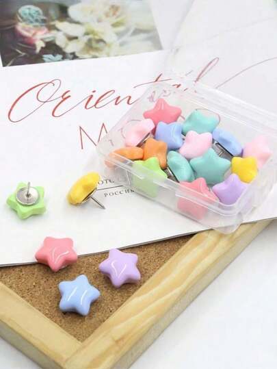 16/32 件多色星形图钉装饰图钉适用于公告板照片墙办公室学校家庭组织 DIY 装饰用品