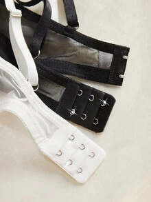 Wedaily 2 件女士性感简约休闲文胸，舒适无钢圈文胸 - 黑與白 - 查看 6