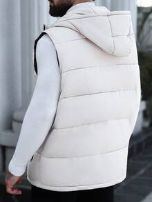 Manfinity CasualCool Plus Size Men's Solid Color Minimalist Casual Hooded Sleeveless Padded Vest, For Fall Winter