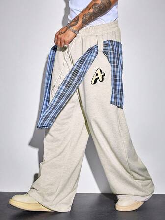 Prep Pantalon casual ample à carreaux pour hommes, style universitaire, pour l'automne