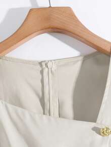 Franclia Elegant Solid Color Puff Sleeve Blouse, Suitable For Commuting - Champagne - View 6