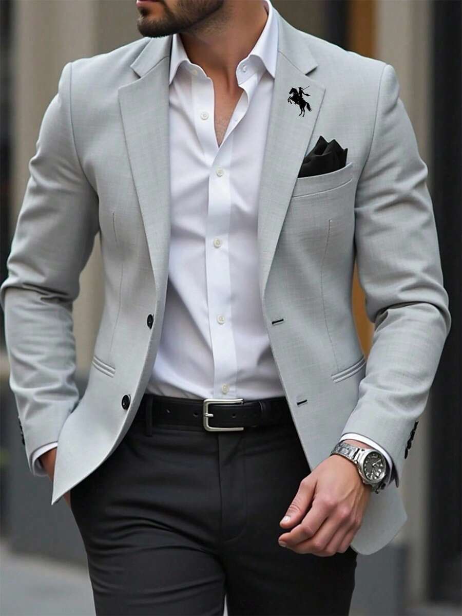 Manfinity Mode 男士太空染色口袋单排扣西装外套，正装衬衫商务休闲优雅修身西装