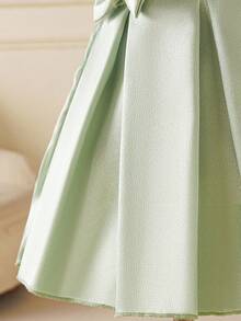 Glamorique Kids Baby Girls' Elegant Satin Puff Sleeve Vintage Bow Decor Peplum Dress, Formal Outfit Sage Green Baby Girl Dress Satin Dress Baby