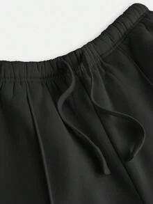 SHEIN Girlism 少女休闲/校园、返校、运动/圆领/刺绣/猪鼻扣/松紧下摆/连帽衫/运动裤/两件套/波西米亚风/街头服饰~套头衫~运动服~舒适 - 黑色 - 查看 7