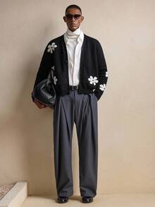 AKNOTIC Business Casual كارديجان رجالي كاجوال بنمط زهري وأزرار، مناسب للخريف والشتاء، عيد الميلاد