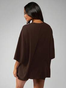 MISSGUIDED Oversized Two Piece Co Ord Set With Wide Sleeves Biker Shorts Loungewear Casual Spring Fall Outfit With Pockets Comfortable Matching Set For Everyday Wear - Brown - View 2