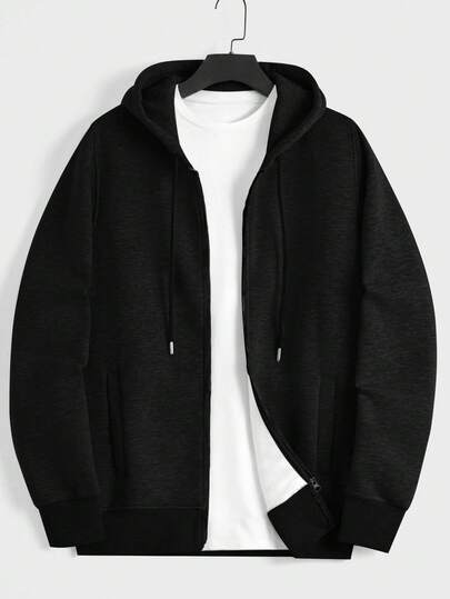 EURMUSE Cotton Men Zip Up Drawstring Thermal Lined Hoodie Without Tee