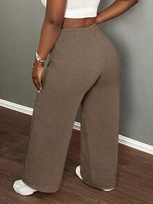 Slaydiva 休闲前缝抽绳腰低腰直筒裤 - 咖啡棕 - 查看 2