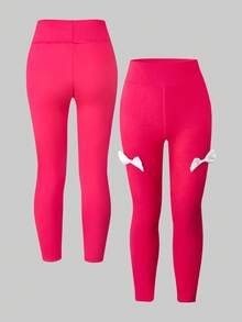 3件套女童休闲纯色针织打底裤，粉色、玫红色和黑色，夏季 - 彩色 - 查看 4