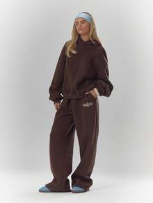 MUSERA 印花连帽衫运动服上衣，舒适套头衫，可爱休闲，适合咖啡俱乐部冬季假期穿着 - 棕色 - 查看 3