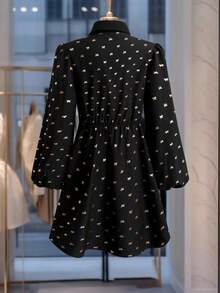 SHEIN LUNE Vestido casual de mujer con lámina de oro para fiestas, atuendo básico para uso diario y salidas en otoño/invierno, vestido mini de manga larga - Negro y oro - Ver 10