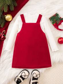 SHEIN Baby Mädchen Weihnachts süßes Cartoon Muster Strick Langarm Top und Kleid Set