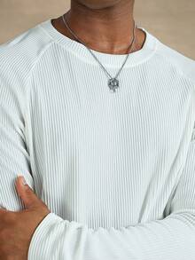 STYNVO Maglietta a maniche lunghe casual da uomo a tinta unita con costine, adatta per estate e autunno