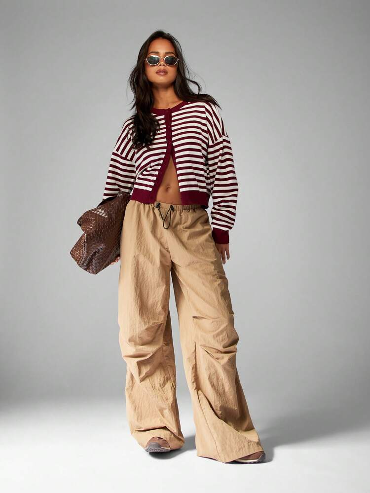 MISSGUIDED Pantaloni cargo a gamba larga con coulisse e tasche applicate