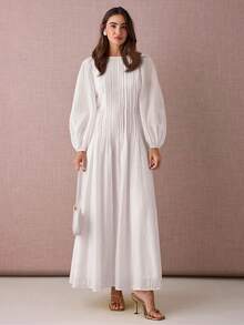 Enchnt 女式纯色简约长袖休闲连衣裙 - 白色 - 查看 4