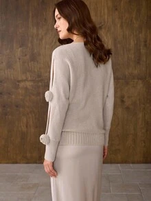 SHEIN Unity Women's Hollow Out Knitted Sweater Top - Apricot - View 2