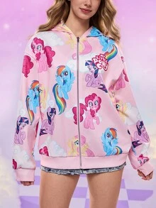 My Little Pony X SHEIN 卡通图案连帽拉链休闲长袖卫衣 - 彩色 - 查看 1