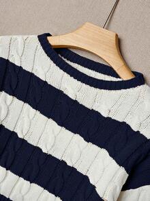 Franclia Suéter básico de mujer con mangas de farol, contraste de color y cuerda retorcida, otoño/primavera - azul real - Ver 5