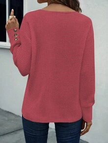 SHEIN Women's New Pineapple Plaid V-Neck Button Fitted Casual T-Shirt