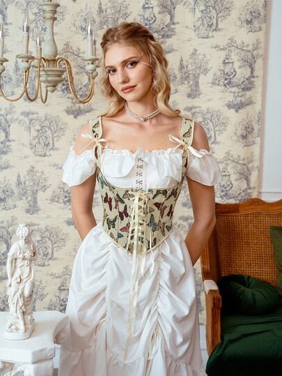 Myrelith 1 pieza Parte superior tipo bustier con estampado de estilo occidental y amarres de mujer