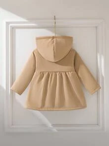 Souflis Souflis 2025秋冬法式休闲卡其色长袖连帽抓绒外套，适合外出、上学及各种场合。女婴秋季服装外套冬季外套女婴夹克女婴外套女婴冬季外套女婴外套 - 卡其色 - 查看 3