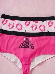 Mean Girls | SHEIN Quần lót màu họa tiết môi và chữ cỡ lớn cho nữ - Màu Hồng Tươi - Xem 7